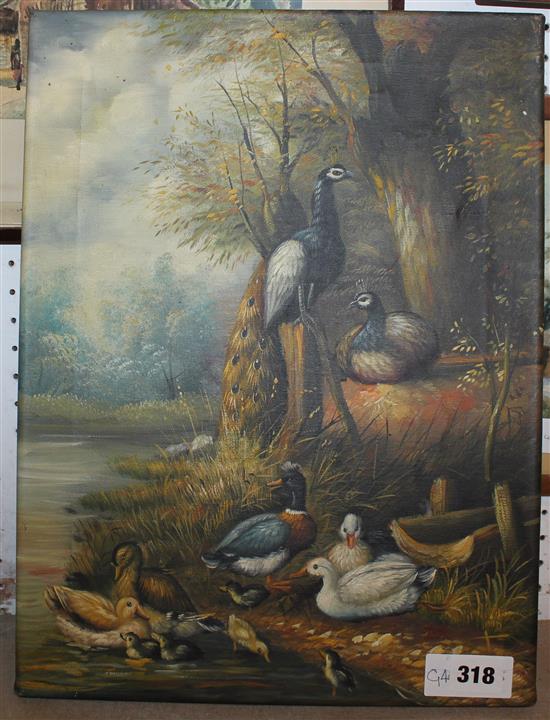 Oil on canvas of river scene with ducks